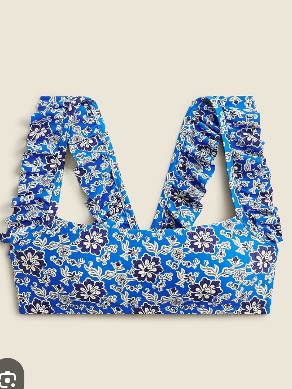 J. Crew Ruffle-Strap Bikini Top & Bottom Cobalt Blue  Floral, Sz. M
